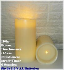 2  XXL Bodenkerzen,LED- Timer Echtwachskerzen, Batteriebetrieb H:30,Durchm.:15cm