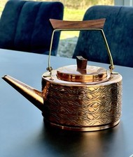 Vintage Kupfer-Teeset:  Kanne & 6 Becher-Halterungen