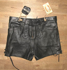 kurze Mädchen- TRACHTEN- LEDERHOSE aus GLATTLEDER in schwarz ca. Gr. 158