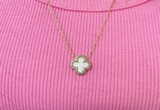 Kette Modeschmuck Kleeblatt ? gold, perlmutt Damen Halskette