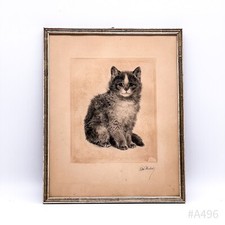 Original Radierung „sitzende Katze“ signiert Mayer-Eberhardt Kunsthaus Schaller