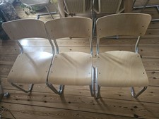 3 x THONET FREISCHWINGER S43, Designer: Mart Stam, Buche, Stahlrohr verchromt 
