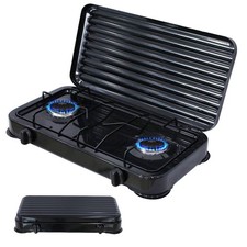 B Ware / Gaskocher 2 flammig mit Dckel Camping Kochfeld Metall 4