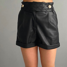 River Island - Black faux leather Shorts Gold Buttons Size L NEW - Y2k Chic