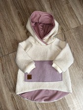Wollwalk Hoody Gr 92 Outdoor Handmade in Beige mit Rosa Baumwolljersey gefüttert