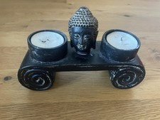 Buddha mit 2 Teelichthalter Schwarz Teelicht Deko Skulptur