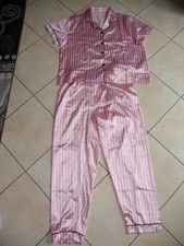 •●♥ Pyjama-Set Satin-Schlafanzug - Kurzarm - Gr. XL - rosa weiß gestreift ♥●•(