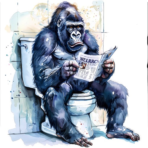 Wandbild affe zeitung - affe, toilette