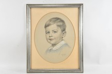 Q28Q03- Pastell Porträt Knabe im Profil signiert Leonhard datiert (19)35