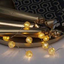LED Draht Lichterkette Kugeln 15 leuchtende goldene Bälle L: 1,4m Batterie Timer