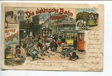 Litho Die elektrische Bahn kommt, Dresden, Strassenbahn Unfall (1802), 1897