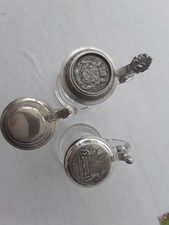 3x Bierkrug Glas Mit Zinndeckel Rar