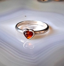 Ring Silber 925 Bernstein rot 16mm Herz romantisch anmutig fein zierlich vintage