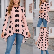 Damen Tupfen Langarm Longbluse