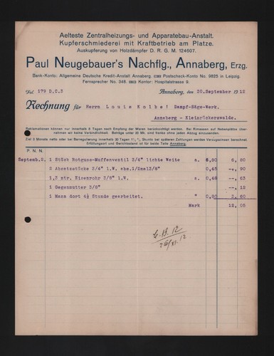 Annaberg rechnung 1912 paul - rechnung,