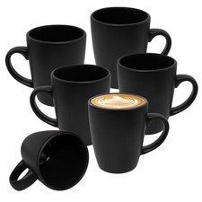 Feinkeramik Kaffee Tasse 350 ml schwarz - 6er Set - Porzellan Tee Becher Mug