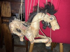 Antik/Vintage Kunst handgefertigte & bemalte Marionette Schnurpuppe Holzpferd