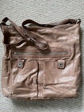 Volker-Lang-Leder-Umhängetasche, taupe, gebraucht, groß