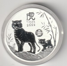 1 oz Australien 2022 Lunar Tiger Privy Mark Drache 999 Silber in STGL - (198)