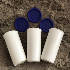 Tupperware Joghurtbecher, weiß mit blauem Deckel, 250ml
