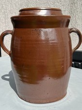 Antik Gär -. Einlege -, Sauerkraut-, Tontopf Braun Steingut glasiert mit Deckel