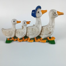 Vintage Gußeisen Gänse-Familie mit Küken 30cm Schuhabstreifer Gartendeko