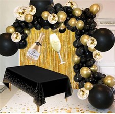 XXL Ballon Girlande schwarz gold Party Deko Geburtstag Feier 117 tlg Tischdecke