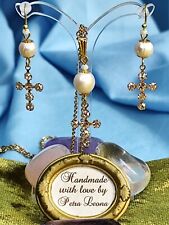 SET Ohrringe + Kette KREUZ echte Zucht-PERLE Geburtsstein JUNI Edelstein -stahl