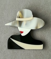 Dame Mit Hut Brosche Acryl Retro Mode 50er 60er Style Elegante Lady Frauen Kopf