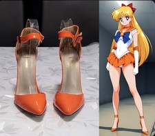 Sailor Venus High Heels 11cm Stilettos Riemchen-Pumps Orange Lack Cosplay EUR 42