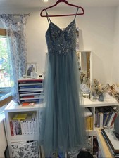 Abendkleid Lang Damen Abiturball Jugendweihe Gr. 36 Blau Glitzer