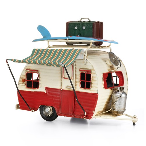 Blechdeko wohnwagen rot weiß - blechdeko,