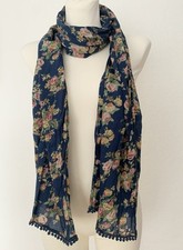 Floraler Schal / Tuch blau dunkelblau mit Rosen ca. 48 x 200 cm