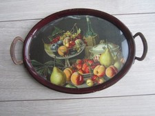 Schönes altes ovales Art Deco Tablett mit  Glasscheibe, Holz, Metallgriffe