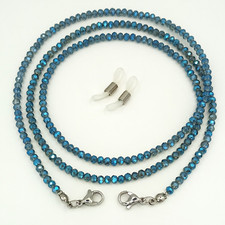 Brillenkette Brillenhalter BLAU STAHLBLAU Brillenband Glasperlen Edelstahl4017P