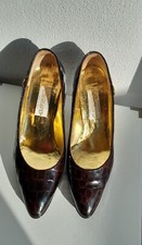 Sauro tolle Vintage Pumps Gr. 36 in Braun /Gold Kroko; Sehr Schön Und Selten. 