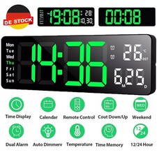 Große LED Digital Wanduhr mit Datum Temperatur Display Alarm Clock Fernbedienung