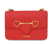 Neu Love Moschino Schultertasche rot gold Kettenriemen und Herz Logo Detail