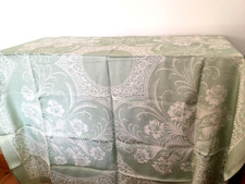 Vintage Damast salbeigrün & silberweiß Tischdecke + 4 Servietten sehr guter Zustand