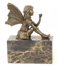 Bronzeskulptur Elfe mit Flügeln Fee mit Schmetterling Bronze Fairy Butterfly