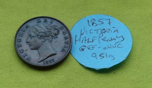 1857 aunc half penny uk - 1857, (uk