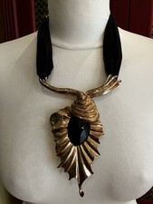 Damen Modeschmuck Halskette Schwarz Gold Metall Stoffband