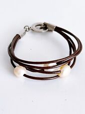 Boccia Titanium Armband Lederarmband Braun fünffach mit 3  Süßwasser Zuchtperlen