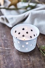 Ib Laursen Weihnachten Teelichthalter Kerzenhalter Sternen Emaille weiß / B-Ware