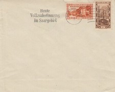 Saarland - MiNr. 179 + 181  auf Blankobrief - Rollstempel "Volksabstimmung .....