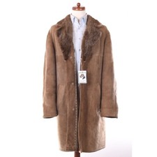 LAMMFELL Shearling Mantel Vintage ca 60cm Pelz Kragen Fur Collar Leder Braun Lea