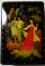 Original alte russische Lackdose Holuj Palech signiert Abzanov,1972.13x9,2x3,6cm