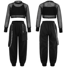 Mädchen Hip Hop Streetdance Kleidung Crop Top Weste Cargohose Set Trainingsanzug