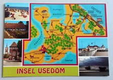 Postkarte Insel Usedom, farb. 5-Foto-+ Topografie-Karte 15x10,5cm, ‘90er Ja. neu