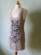 Vero Moda Kleid Sommer Shirt lang lässig Pailletten beige M 38 20er 30er stil